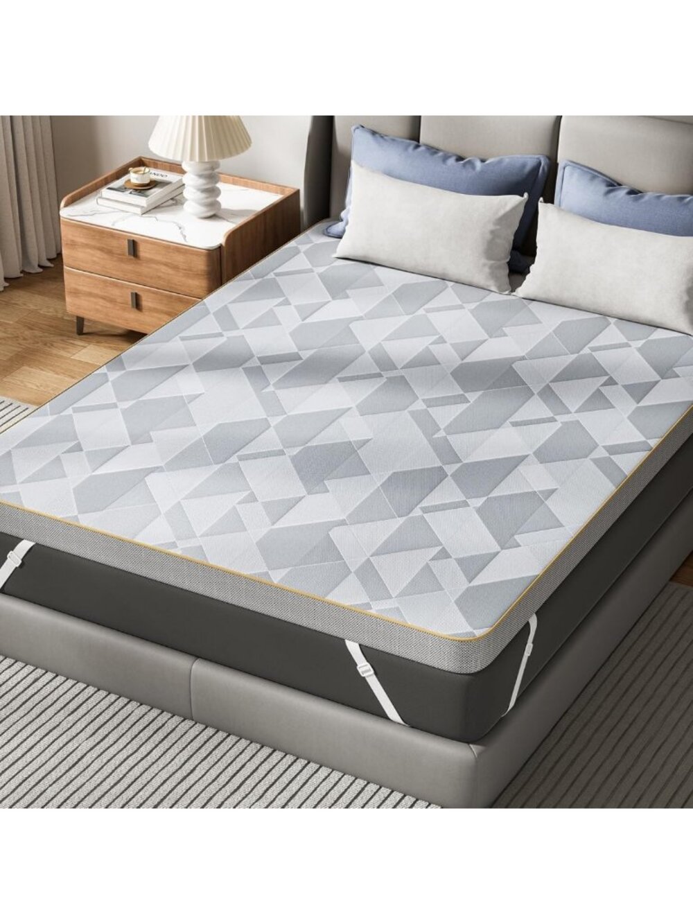 Queen 3-Inch Firm Dual Layer Mattress Topper with Soft Bamboo Cover - Comfort